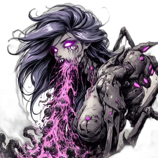 creature, hair, concept art, comic book art, fantasy art, cyberpunk, dark, enormous transparent PNG cut-out