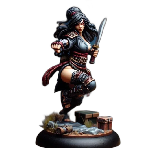 fantasy art, concept art, 3d render, oil painting, dark, female, warrior, figurine transparent PNG cut-out