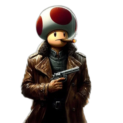 jacket, hat, weapon, robot, concept art, 3d render, pixel art, cyberpunk transparent PNG cut-out