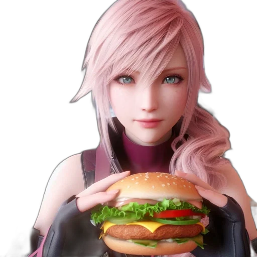 food, 3d render, concept art, photorealistic, fantasy art, female, character, pink transparent PNG cut-out