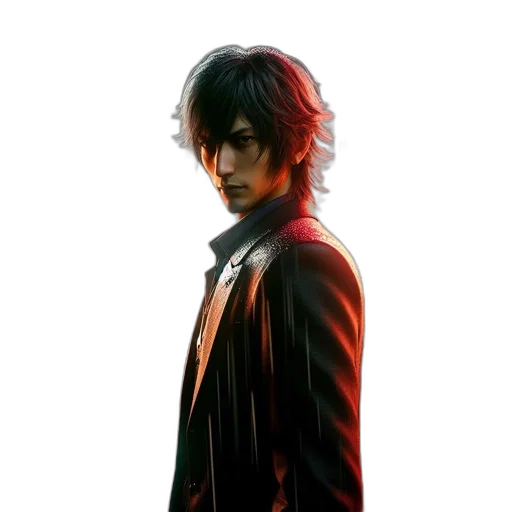 jacket, face, concept art, photorealistic, pixel art, comic book art, dark, red transparent PNG cut-out