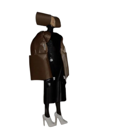 jacket, hat, staff, robot, 3d render, concept art, earth tones, dark transparent PNG cut-out