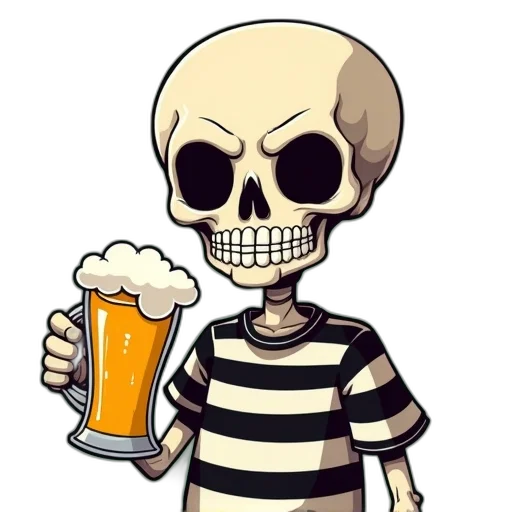 pixel art, cartoon, concept art, 3d render, character, skull, head, beer transparent PNG cut-out