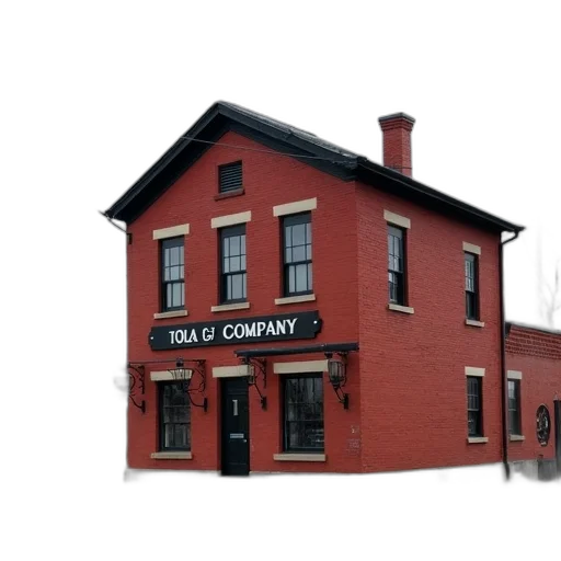 building, city street, red, brick, sign, reads, olga, coal transparent PNG cut-out