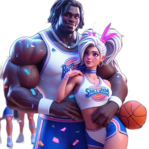 concept art, 3d render, fantasy art, vaporwave, two, space, jam, characters transparent PNG cut-out