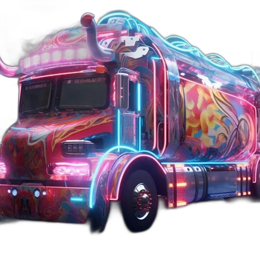 weapon, car, concept art, fantasy art, vaporwave, 3d render, neon-lit, futuristic transparent PNG cut-out