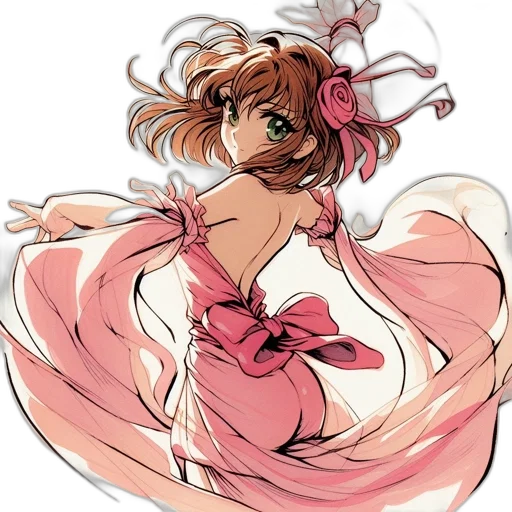 dress, staff, weapon, flower, anime, concept art, watercolor, fantasy art transparent PNG cut-out
