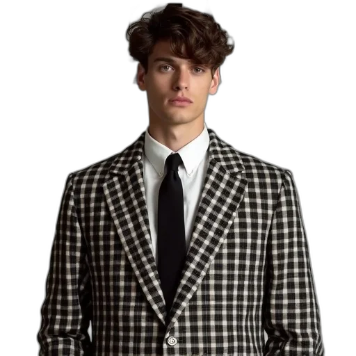 jacket, monochrome, young, man, checkered, tie, cover, harper transparent PNG cut-out