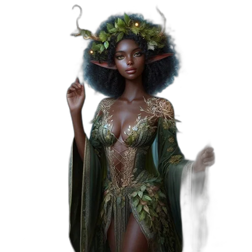 dress, crown, fantasy art, concept art, comic book art, pixel art, green, earth tones transparent PNG cut-out