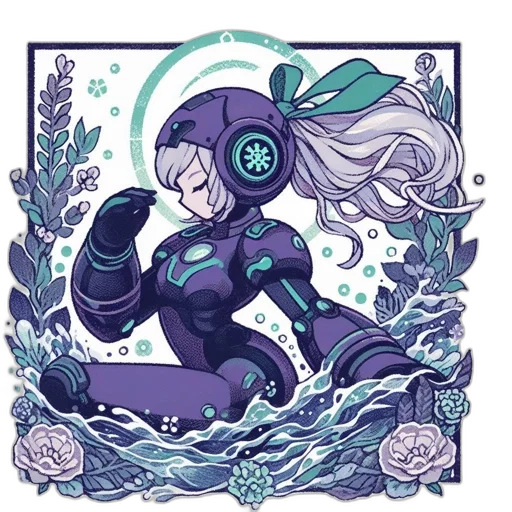 robot, flower, creature, dress, comic book art, pixel art, concept art, anime transparent PNG cut-out