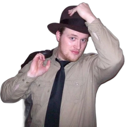 hat, staff, jacket, creature, man, tan, shirt, black transparent PNG cut-out