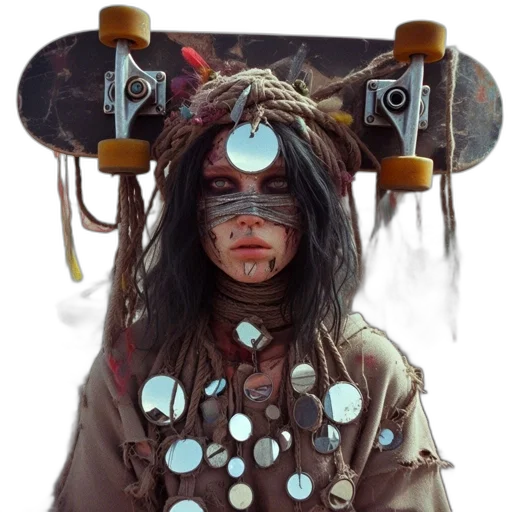 mask, jewelry, face, staff, concept art, fantasy art, photorealistic, cyberpunk transparent PNG cut-out