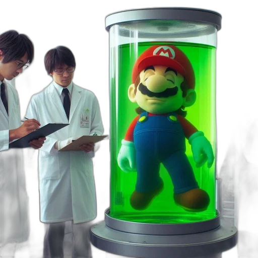 concept art, 3d render, green, laboratory, setting, three, men, white transparent PNG cut-out
