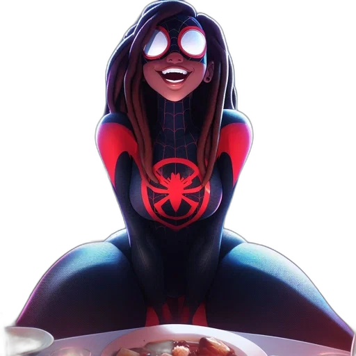 comic book art, concept art, 3d render, cartoon, animated, woman, resembling, spider-woman transparent PNG cut-out