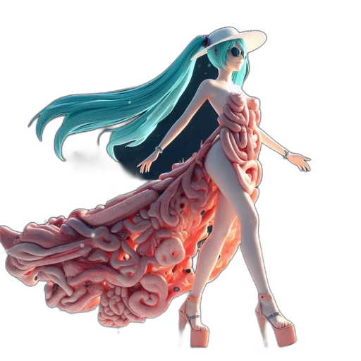 dress, robot, creature, weapon, concept art, 3d render, fantasy art, vaporwave transparent PNG cut-out