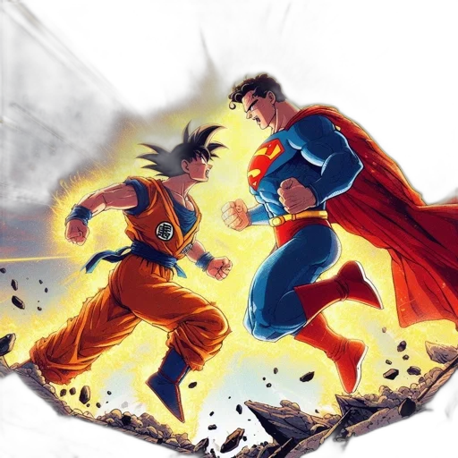 comic book art, concept art, fantasy art, outer space, fire, two, icons, superman transparent PNG cut-out