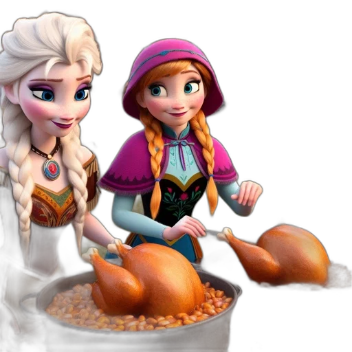food, 3d render, concept art, fantasy art, photorealistic, snow, fire, four transparent PNG cut-out