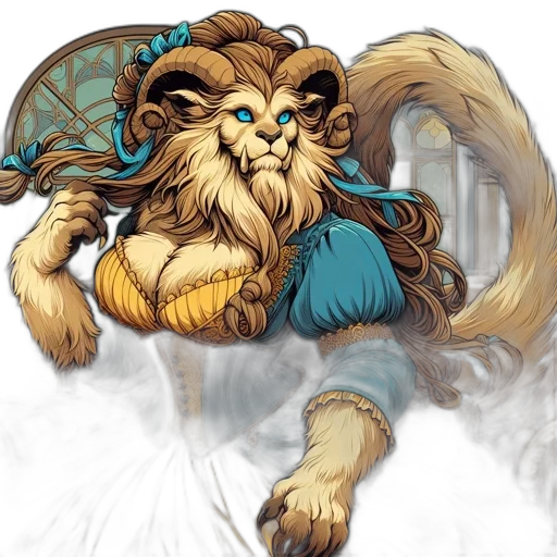 staff, fantasy art, concept art, pixel art, photorealistic, blue, lion-human, hybrid transparent PNG cut-out