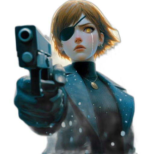 weapon, jacket, staff, concept art, comic book art, cyberpunk, photorealistic, snow transparent PNG cut-out