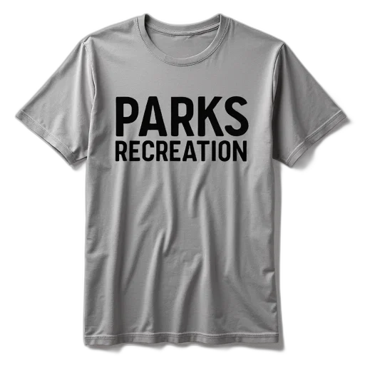 grey, t-shirt, text, parks, recreation, black, letters, front transparent PNG cut-out