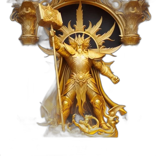 crown, staff, jewelry, sword, concept art, fantasy art, 3d render, golden transparent PNG cut-out