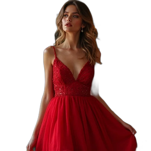 dress, jewelry, photorealistic, red transparent PNG cut-out