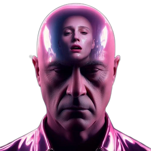 face, robot, mask, cyberpunk, concept art, photorealistic, 3d render, neon lights transparent PNG cut-out