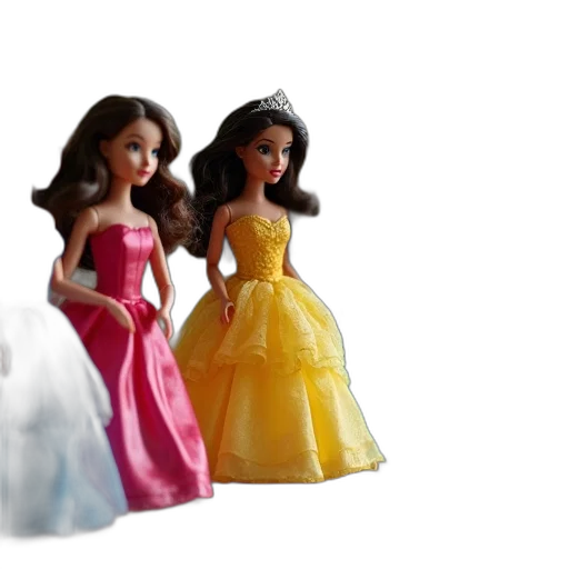 dress, 3d render, concept art, collection, disney, princess, dolls, displayed transparent PNG cut-out
