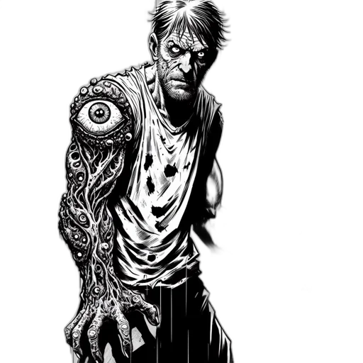 comic book art, concept art, cyberpunk, fantasy art, distressed, man, urban, alley transparent PNG cut-out