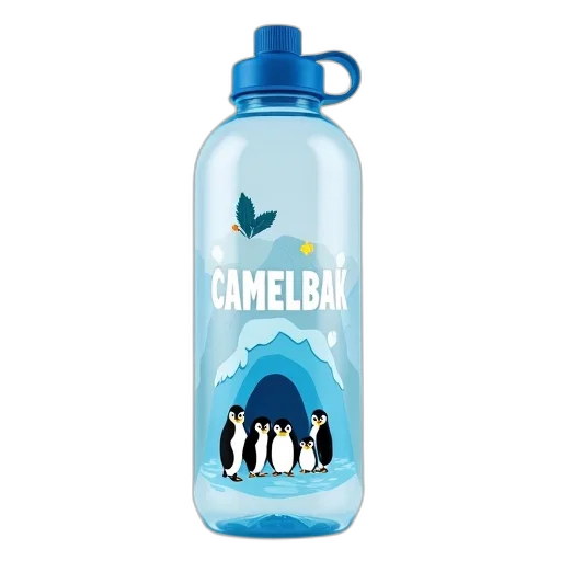 bottle, transparent, plastic, water, blue, cap, curved, spout transparent PNG cut-out
