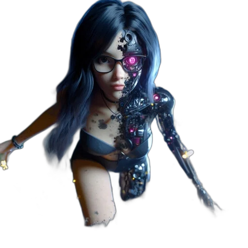 staff, concept art, fantasy art, 3d render, comic book art, dark, half-humanoid, half-robot transparent PNG cut-out