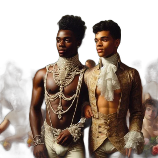 jacket, concept art, fantasy art, earth tones, two, figures, contrasting, complexions transparent PNG cut-out
