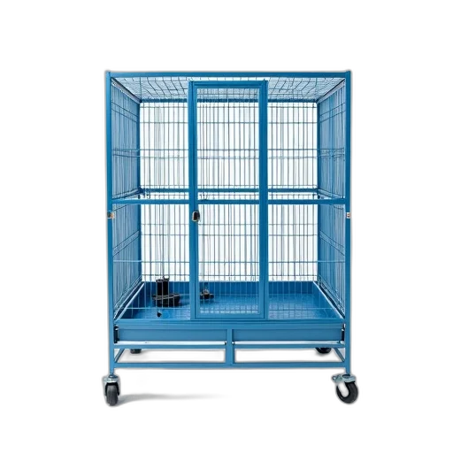 furniture, blue, metal, cage, mesh, floor, walls, displayed transparent PNG cut-out