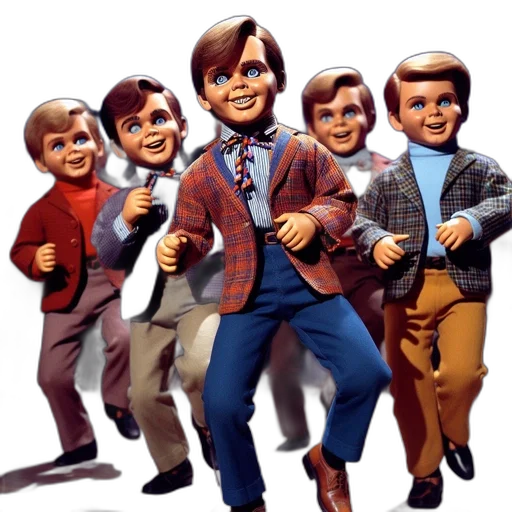 cartoon, concept art, 3d render, group, animated, exaggerated-featured, ventriloquist, dummies transparent PNG cut-out