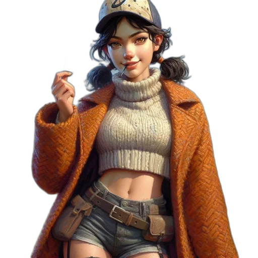 jacket, hat, weapon, staff, concept art, fantasy art, pixel art, 3d render transparent PNG cut-out