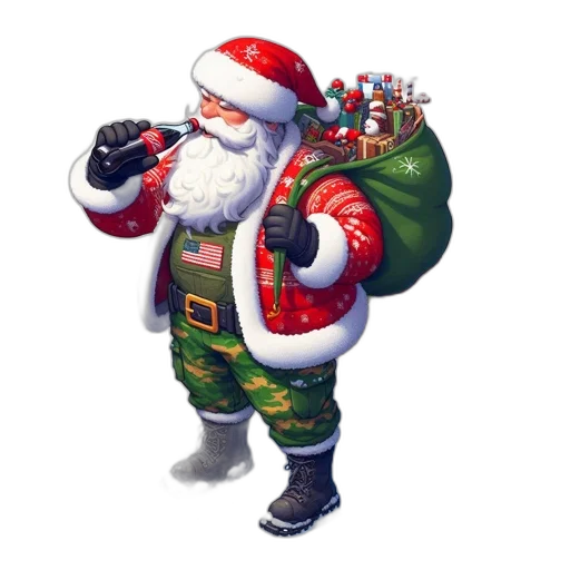 concept art, pixel art, 3d render, santa, claus, stands, tall, amidst transparent PNG cut-out