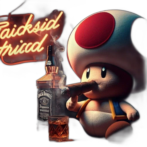 bottle, 3d render, concept art, pixel art, toad, mario, universe, sits transparent PNG cut-out