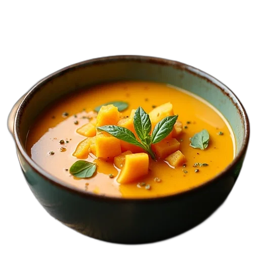 food, photorealistic, 3d render, bowl, thai, coconut, curry, soup transparent PNG cut-out