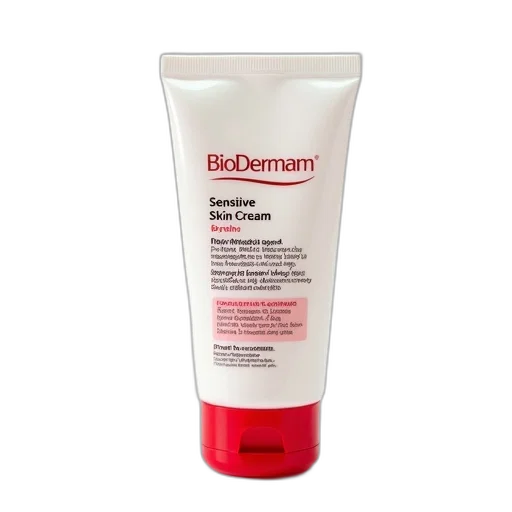 bottle, biodermam, sensitive, skin, cream, red, cap, white transparent PNG cut-out