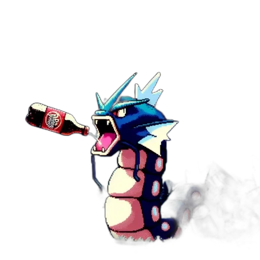 dragon, bottle, creature, animal, pixel art, concept art, vaporwave, 3d render transparent PNG cut-out
