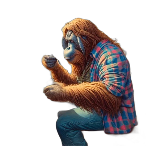 creature, animal, jacket, concept art, fantasy art, comic book art, 3d render, orangutan transparent PNG cut-out