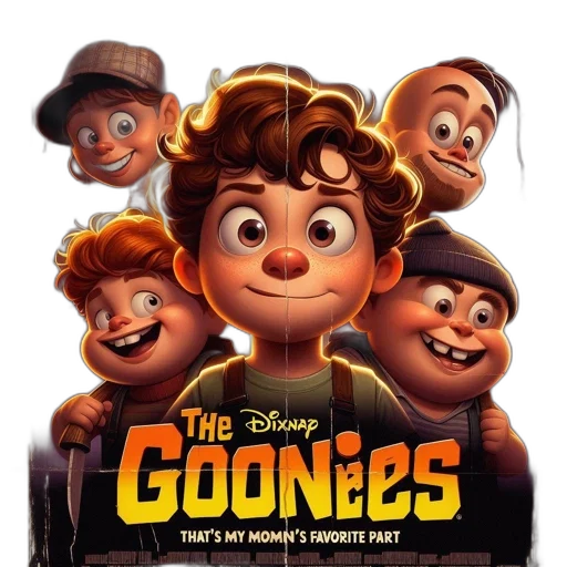 concept art, cartoon, comic book art, animated, movie, poster, goonies, features transparent PNG cut-out