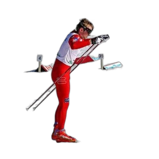 staff, weapon, cross-country, skier, red, white, attire, captured transparent PNG cut-out