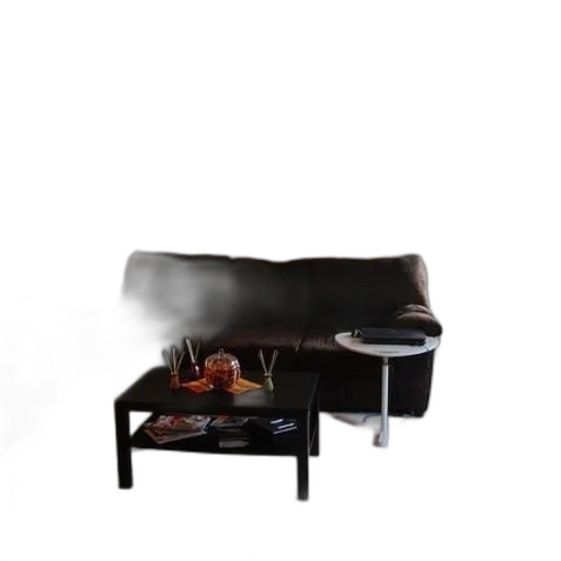 furniture, 3d render, photorealistic, concept art, fog, fire, dark, monochrome transparent PNG cut-out