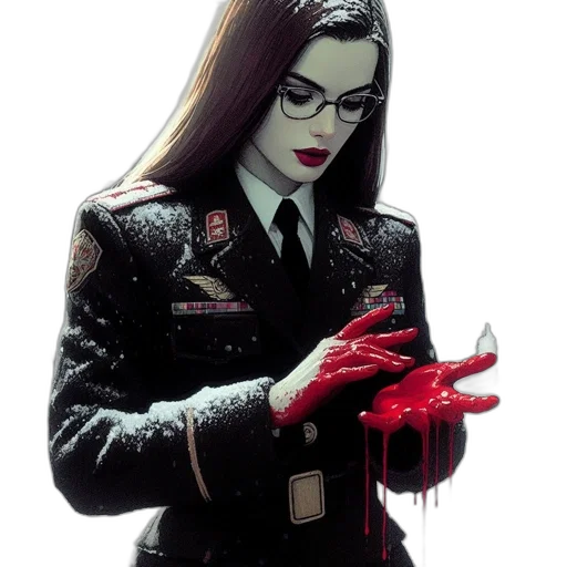 jacket, comic book art, concept art, cartoon, pixel art, red, woman, military transparent PNG cut-out