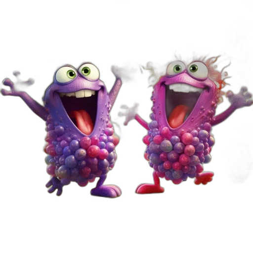 3d render, concept art, two, fruit-like, animated, characters, one, grape transparent PNG cut-out