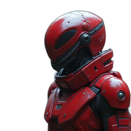 robot, mask, 3d render, concept art, cyberpunk, red, alien, shooter transparent PNG cut-out