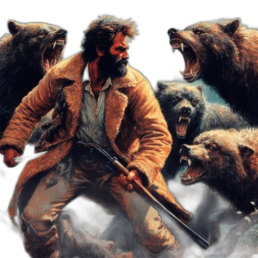 concept art, rugged, man, defends, himself, forest, against, attacking transparent PNG cut-out