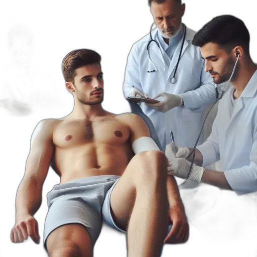 photorealistic, hospital, room, young, patient, lies, examination, table transparent PNG cut-out