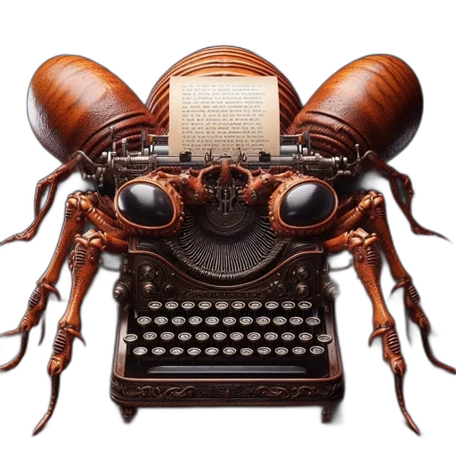 robot, furniture, mask, creature, unusual, large, insect-typewriter, sculpture transparent PNG cut-out